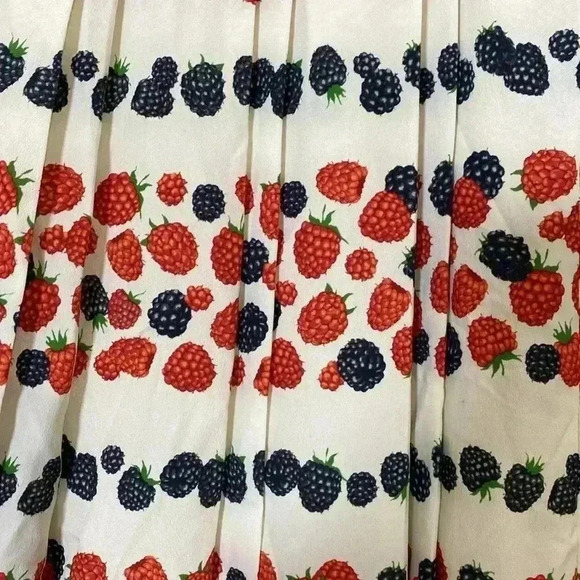J. Crew BlackBerry Raspberry Pleated Skirt Size 2 Cream w/ Black & Red Berries. - Picture 4 of 14
